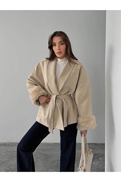mydukkan.co Fur-Trimmed Belted Cashmere Coat