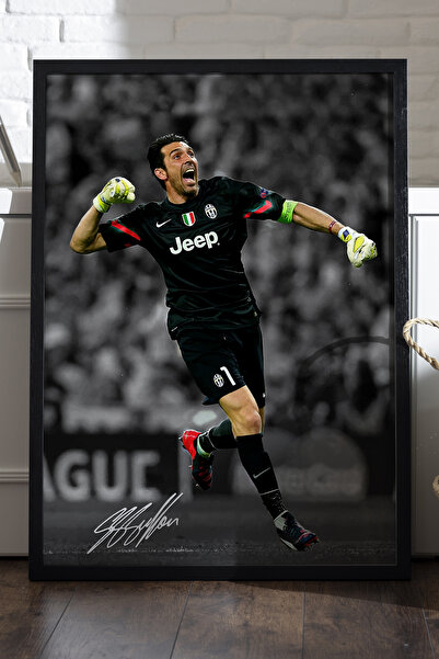 Duvarda Gianluigi Buffon Siyah Ahşap Çerçeveli Poster, Dekoratif Futbol Juven...