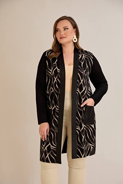 TUSSE Elegant Women's Origami Pattern Viscose Glitter Plus Size Classic Cardigan