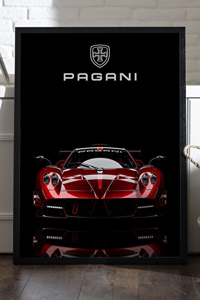 Duvarda Pagani Huayra Siyah Ahşap Çerçeveli Poster, Dekoratif Araba Duvar Tab...