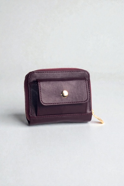 dericom Bordo Gold Detaylı Çok Bölmeli Fermuarlı Kadın Cüzdan – Kompakt & Şık...