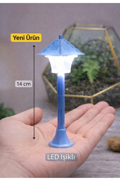 Yerli Mavi Led Işıklı Sokak Lambası Teraryum & Maket& Sukulent Dekoru