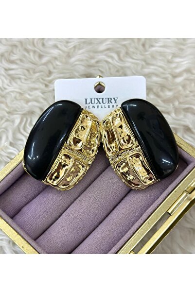 BY YASİN TOPÇU Black Acrylic Detailed Luxury Earrings