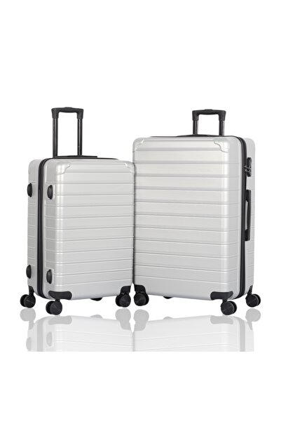 AVIATOR Two hard-shell suitcases made of high-quality ABS plastic - 28-inch and 24-inch sizes - silver color, lightweight