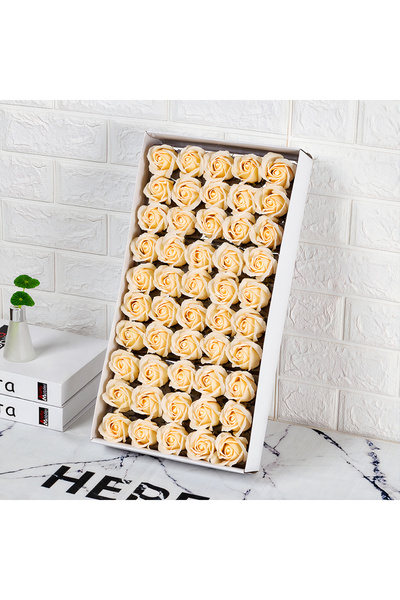 JML1 Scented Roses 50/set from Soap, Flower 7x5cm, Box 45x23cm, Beige Wholesale