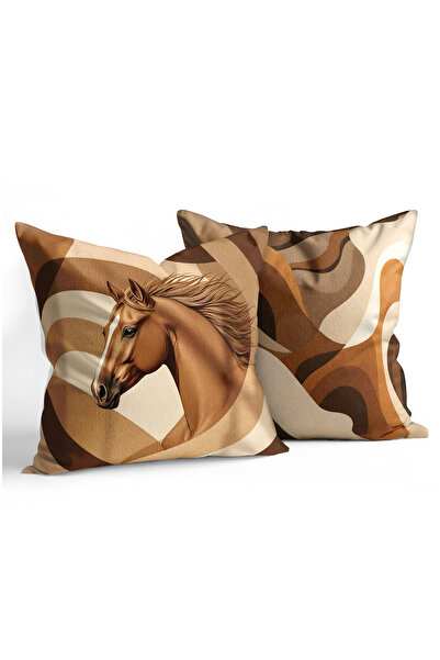 MUN HOME Modern Horse Figured Pattern Digital Printed Coffee Colored Patterne...