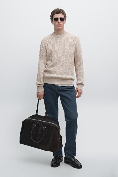 Massimo Dutti 100% cotton round neck cable knit jumper