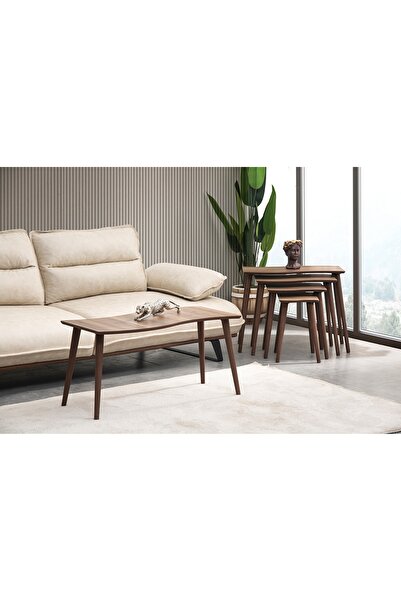 Vivense SALSA DÖRTLÜ ZİGON ORTA SEHPA SETİ, CEVİZ