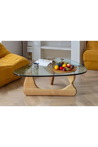 Vivense GEO AHŞAP AYAKLI MODERN CAM ORTA SEHPA, CEVİZ