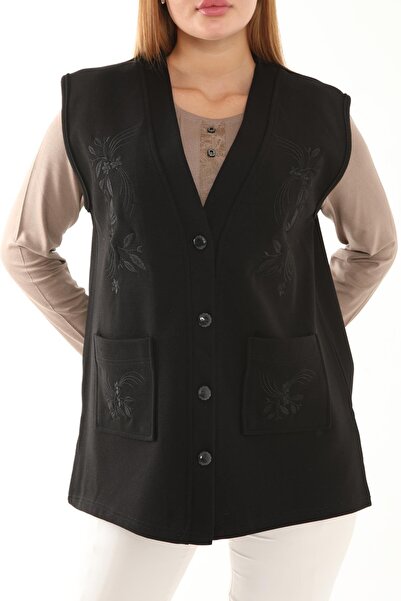 Lanze Steel Knitted Embroidered Patterned Buttoned Mother's Vest 2312