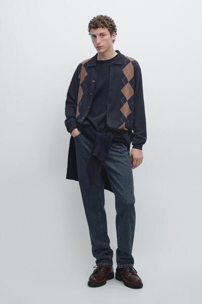 Massimo Dutti Yünlü baklava desenli triko hırka