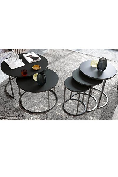 Vivense TUBİHOME SEHPA TAKIMI, SİYAH CAM, SİYAH AYAK