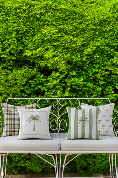 ASDİVA Palmiye Naturél Minimal Palmiye Patterned 4-Piece Throw Pillow Cover Set Green-White