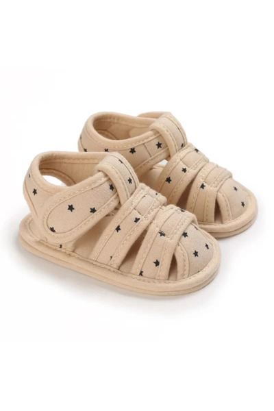 1way Flat sandals for babies with adhesive straps and star prints