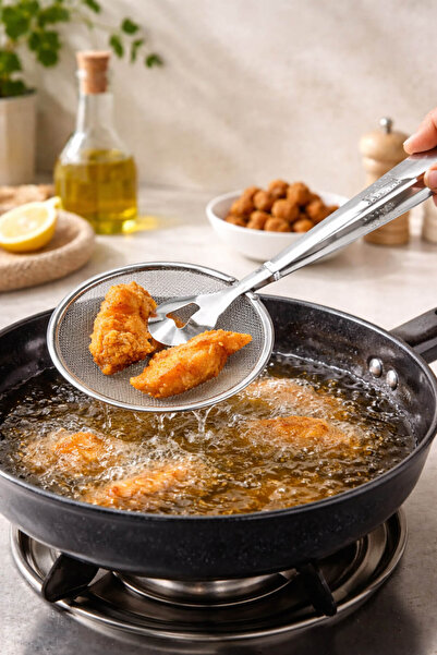 Anadolu Saray Paslanmaz Çelik Metalik Pratik Paslanmaz Süzgeçli Kızartma Maşası