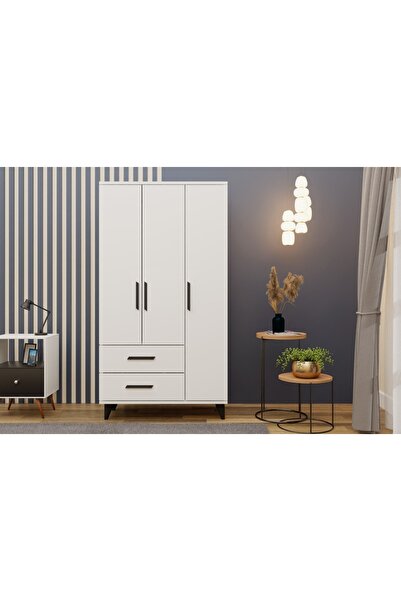 Vivense MODENA AYAKLI GARDIROP, 3 KAPAKLI, SİYAH KULPLU,GM 177-A