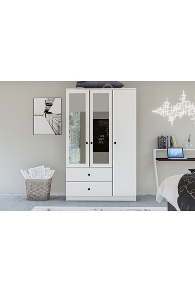 Vivense METALA HOME AYNALI DÜĞME GARDIROP, 3 KAPAKLI 2 ÇEKMECELİ