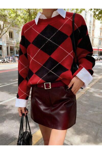 ATE ÖZGÜNEŞ TRİKO TEKSTİL Diamond Patterned Women's Knitwear Sweater