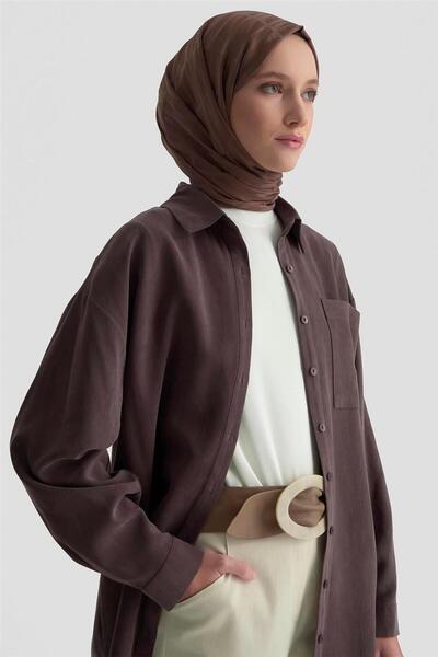 Armine Metal Düğmeli Gömlek 25KD1105 Acı Kahve