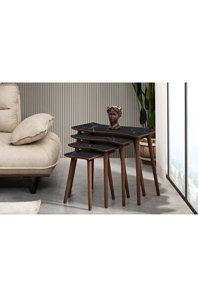 Vivense SALSA ZİGON SEHPA, DÖRTLÜ, SİYAH MERMER DESENLİ