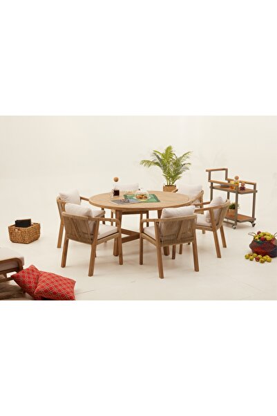 Vivense MONTE CARLO YUVARLAK MASA TAKIMI, 6 KİŞİLİK, KREM