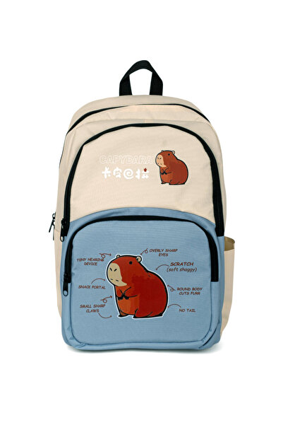 Tonny Black Children's Unisex Cream Baby Blue Squirrel Printed Backpack