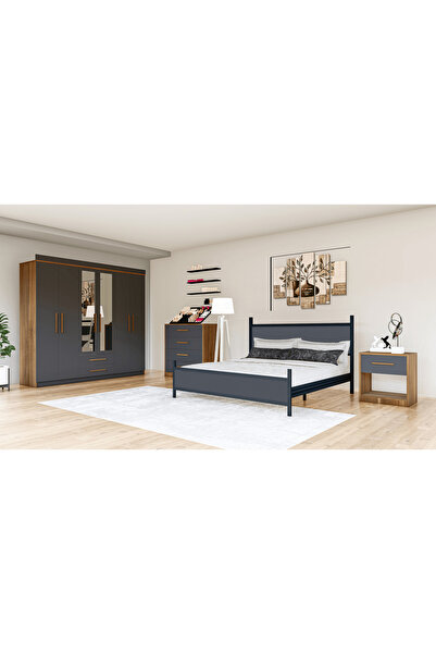 Vivense METALA YATAK ODASI TAKIMI, ANTRASİT GRİ, 6 KAPAKLI