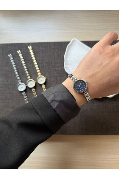 rubsey Retro Minimal Metal Cord Vintage Women's Wristwatch Navy Blue