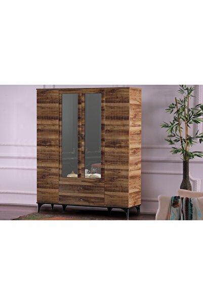 Vivense LUNNA AYAKLI GARDIROP, 4 KAPILI 2 ÇEKMECELİ, CEVİZ