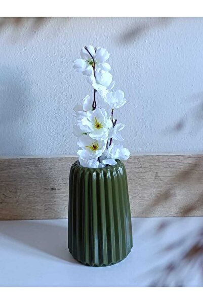 E.M.S AVM China Green Color Striped Large Size Vase Conical Nordic Style Bohe...