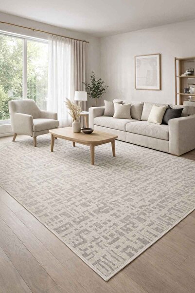 Decomia Home Dijital Kaymaz Yıkanabilir Modern Bej Krem Salon Halısı Mutfak H...