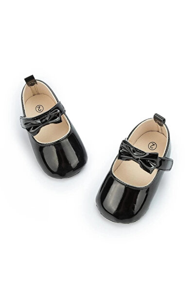 1way حذاء انيق لامع بفيونكه للبنات المواليد باللون الاسود