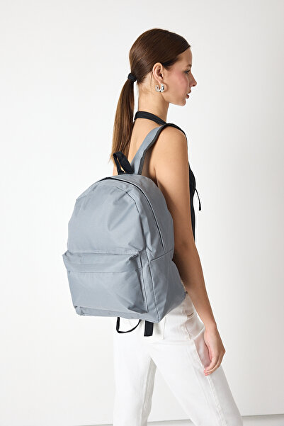 Tonny Black Unisex Gray Two-Compartment Backpack with Front Zipper