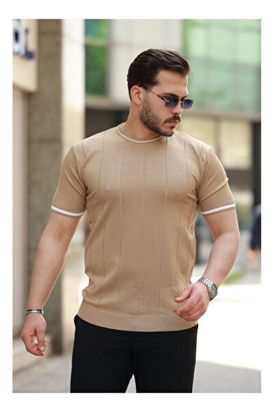 byasafkids Men's Crew Neck Line Patterned Ribbed Short Sleeve Tshirt