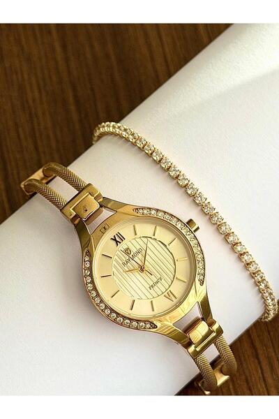 Raymond Rym-5034 Quartz Women's Watch - Waterproof - Steel Case and Strap - 2 Years Warranty Gold