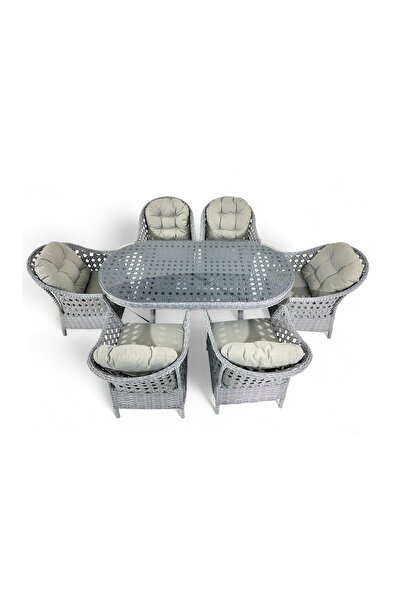 Vivense ARAS RATTAN BAHÇE YEMEK MASASI TAKIMI, 6 KİŞİLİK, 180 CM