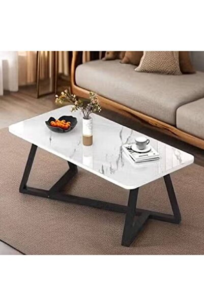 NKX White Marble Stone Top Sleek Design Coffee Table For Modern Living Room Sofa Table 100 CM