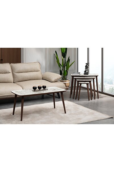 Vivense LUCİ DÖRTLÜ ZİGON SEHPA ORTA SEHPA SETİ, BEYAZ