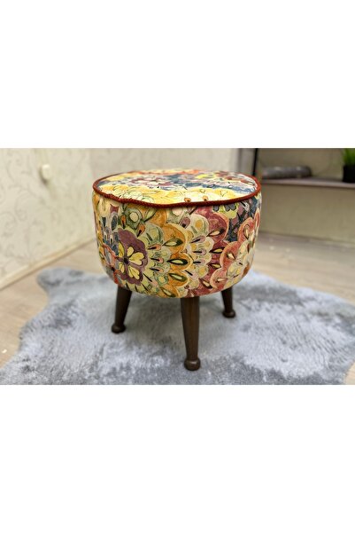 Vivense ASEDİA MİSKİN PUF, ÇİÇEKLİ, AHŞAP, CEVİZ AYAK