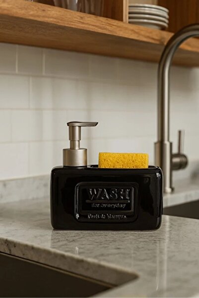 KLARHAUS Seramik Süngerlikli Sıvı Sabunluk ve Deterjanlık - Mutfak Banyo Tezg...