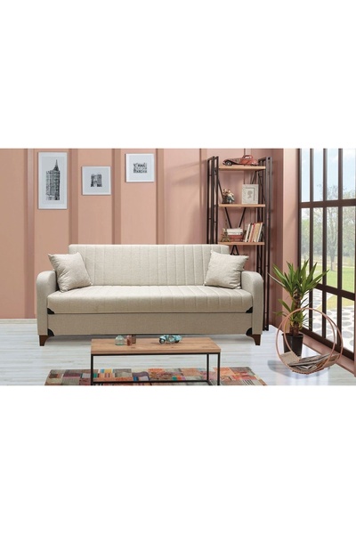 Vivense SOLO KETEN ÜÇLÜ KANEPE, KREM