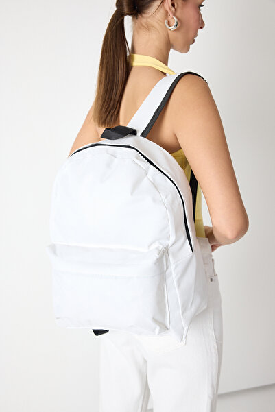 Tonny Black Unisex White Two-Compartment Backpack with Front Zipper
