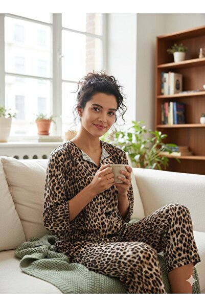 PEMBİŞ HOMEWEAR Σετ πιτζάμες με γιακά πουκάμισου Rzan Leopard