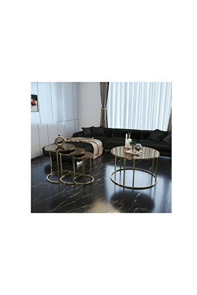 Vivense TUBİHOME SEHPA TAKIMI, BRONZ AYNA, GOLD