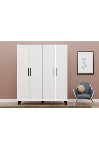 Vivense HAYAL AYAKLI GARDIROP, 4 KAPAKLI, SİYAH KULPLU,GM 050-A
