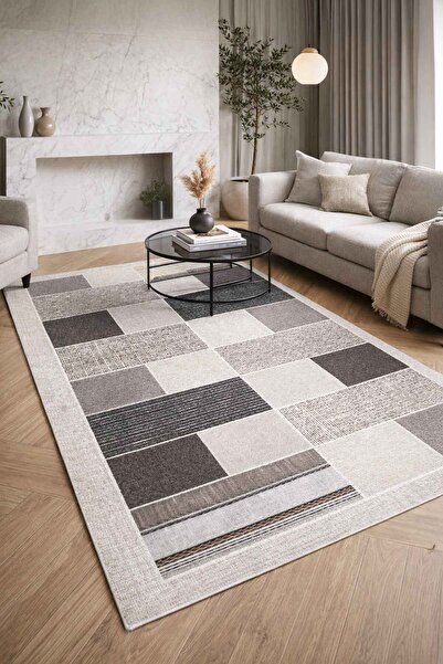 Decomia Home Dijital Kaymaz Yıkanabilir Modern Gri Salon Halısı Mutfak Halısı...