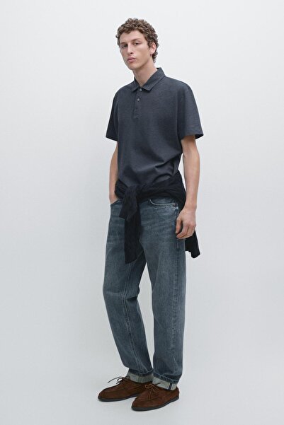 Massimo Dutti Kısa kollu pamuklu polo yaka t-shirt