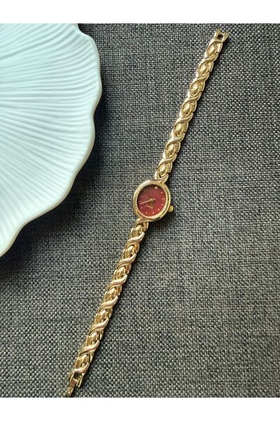 rubsey Retro Minimal Metal Cord Vintage Women's Wristwatch Red