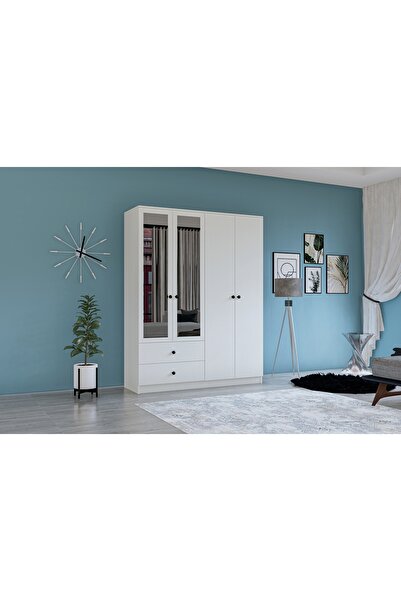 Vivense METALİ NOVADO AYNALI GARDIROP, DÜĞME KULPLU, 4 KAPI 2 ÇEKMECELİ