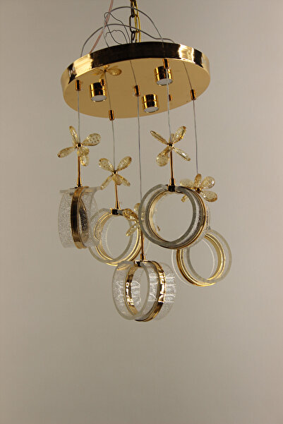 GN GEN AYDINLATMA Gold Çemberli Seri Kelebekli Simli Kristal 5li 3 Renk Led A...